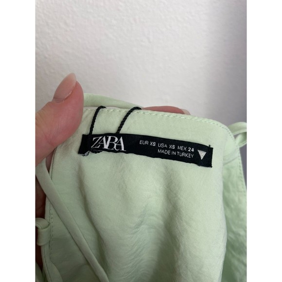 Zara XS Flowy Crop Top Mint Green Strappy Lace Up Back Square Neck New - Picture 13 of 16